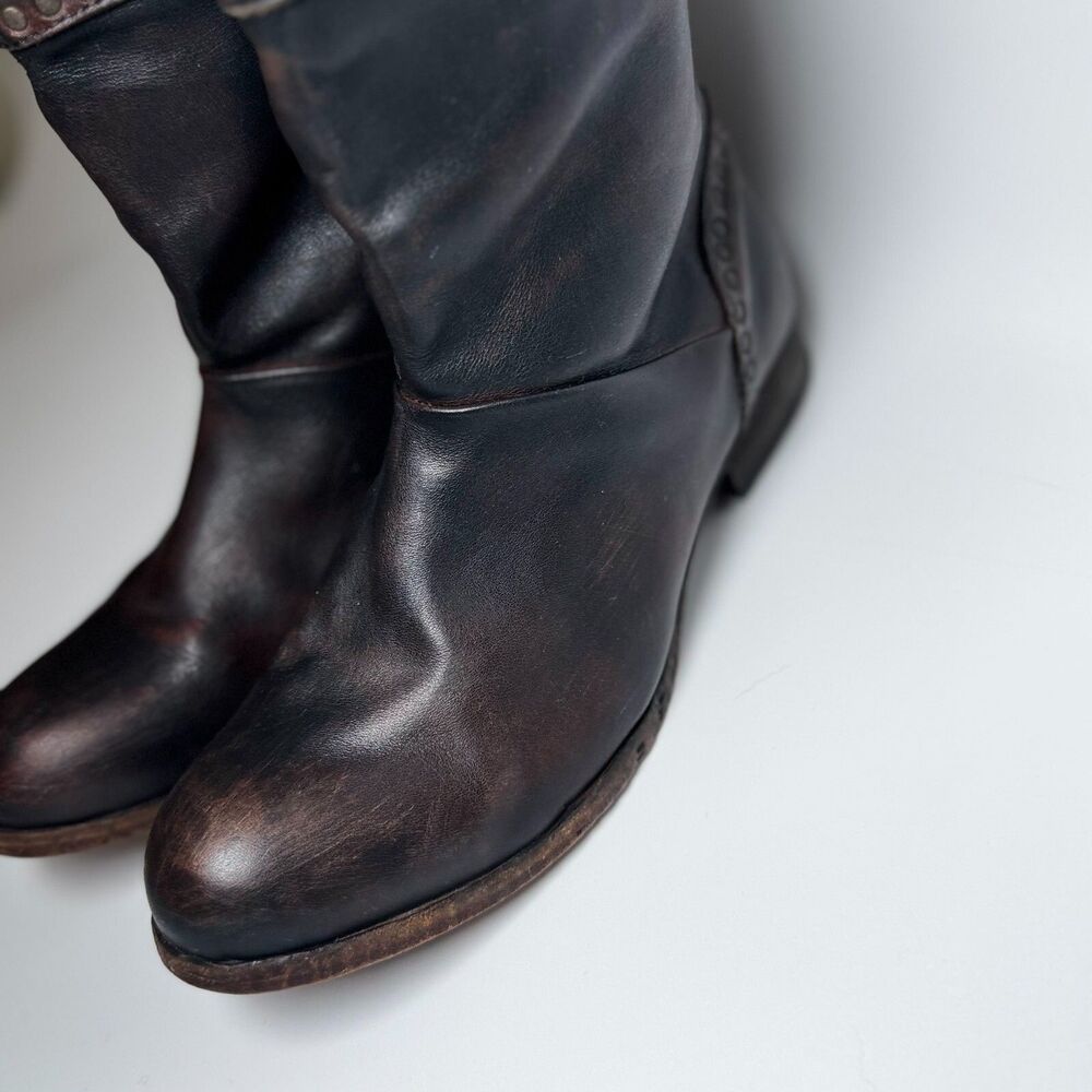 Free People Brown Leather Boots Womens EU 37 Tall Studded Portugal Decorative - Picture 7 of 15